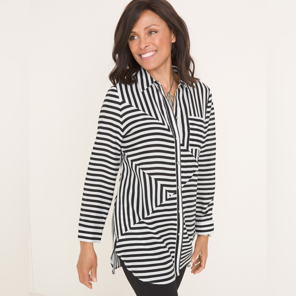 CHICO’S stripes splice button front blouse 3 large L XL